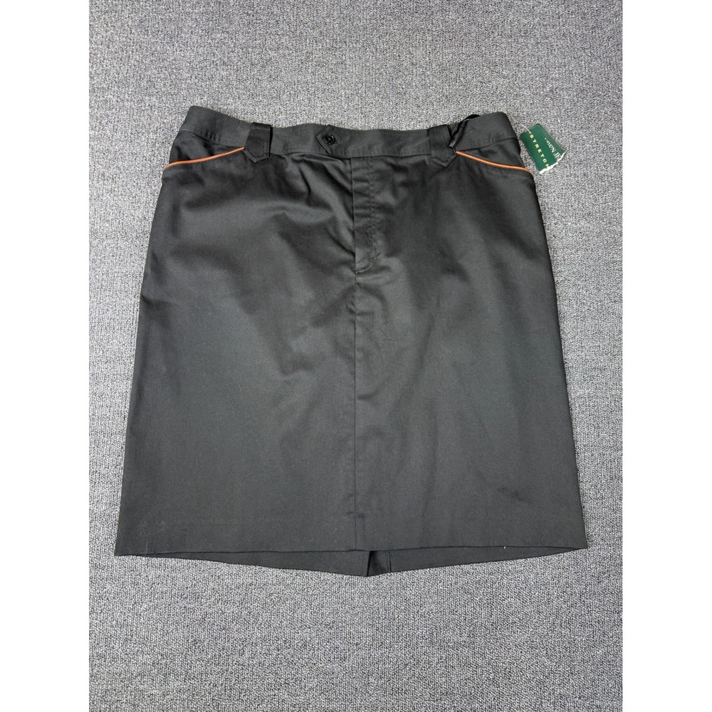 Lauren Ralph Lauren Black Pencil Skirt‎ Brown Piping Stretch Cotton 20W NWT